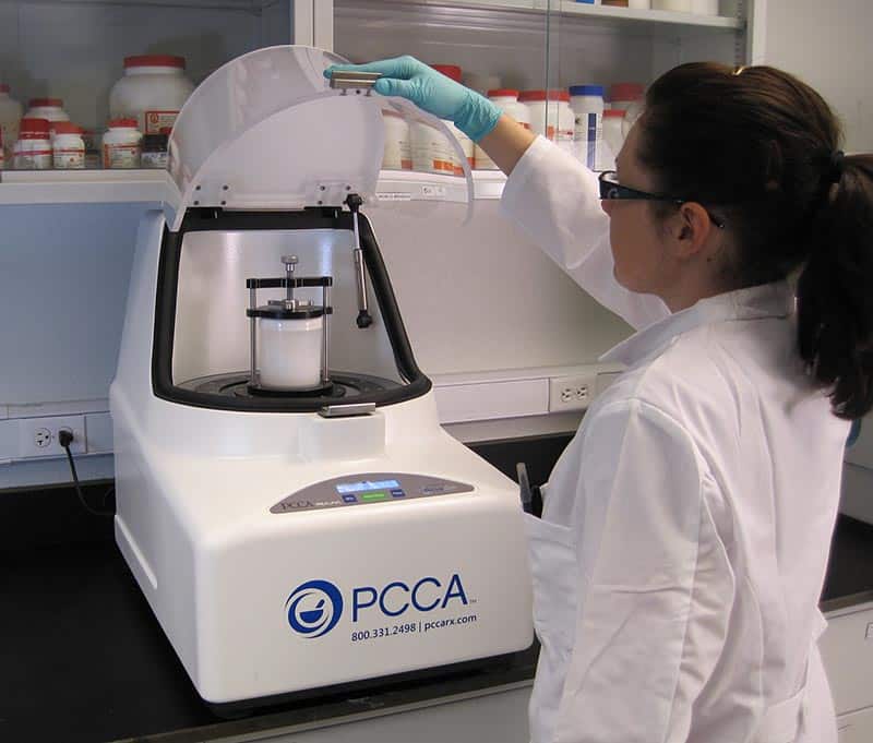 Pharmacist with PCCA RAM Acoustic Compounding Mixer