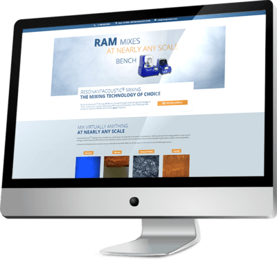 New Resodyn Acoustic Mixers Website resodynmixers.com on a Monitor