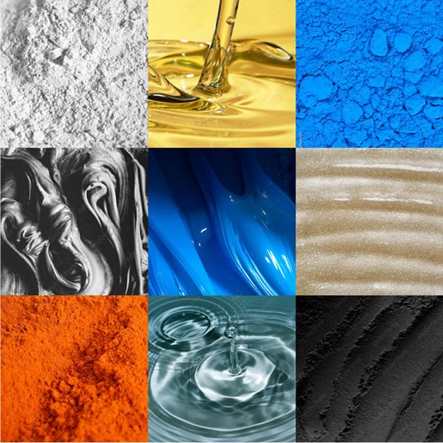 Collage of different types of materials that can be mixed.